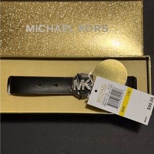 Michael Kors MK Black Belt Silver MK Logo rhinestones NEW IN BOX  woman L/Xl
